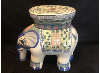 Beautiful Painted Ceramic Elephant Pedestal Garden Stool Marking On Bottom