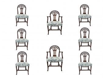 Set Of 8 Heppelwhite Hoop-back Chairs With Wheat Sheaf Splats And Zebra Upholstery