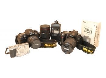 Set Of 6 Nikon Cameras, Lens, And Accessories