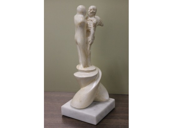 Very Unusual Dance With Death Angel Skeleton Abstract Art Figure On Marble Base - MCM