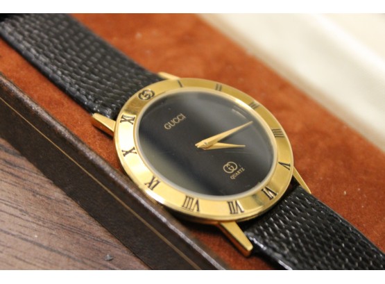 Authentic Like New Vintage GUCCI Mens Watch In Box With Receipt - Owner Paid $245 In 1987