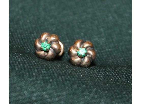 ANTIQUE Unusual 14K Rose Gold Ladies Jewelry Earrings With Green Stones