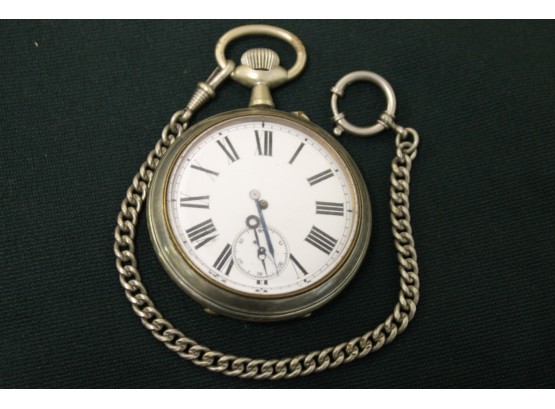 BIG HUGE Antique Pocket Watch And Chain - As Found