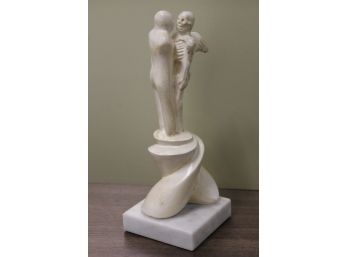 Very Unusual Dance With Death Angel Skeleton Abstract Art Figure On Marble Base - MCM