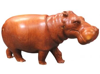 Incredible $2500 HUGE SOLID WOOD Hand Carved Large African Hippopotamus Statue OVER 2 FEET LONG HIPPO