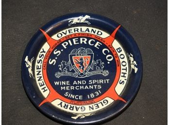 Old SS Pierce Wine & Spirits Metal Advertising Tray