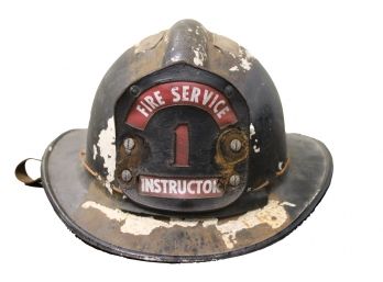 Old Fire Service Helmet With Leather Front NUMBER ONE Fireman