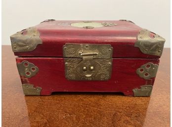 Chinese Keepsake Box With Brass Hardware Carved Serpentine Medallion