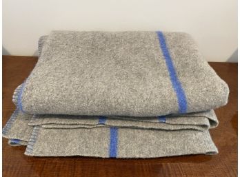 Norwegian Cozy Grey And Blue Striped Felted Wool Throw Blanket