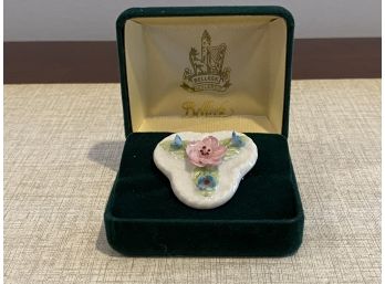 Vintage Belleek Porcelain Lapel Pin With Hand Painted Floral Relief Made In Ireland