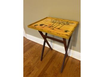 Oriental Inspired Painted Rooster Motif Folding Tray Table