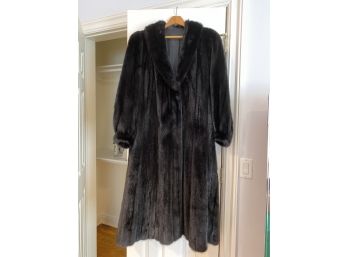 Women's Full Length Authentic Mink Fur Coat With Satin Lining In Black Diamond -Approx. Size Womens Large