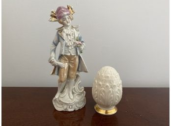 Lenox Painted Porcelain Victorian Man Figurine And Gold Gilt Egg Salt Shaker