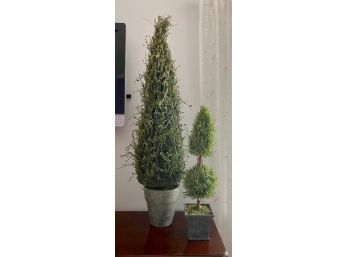 Pair Of Faux Evergreen Potted Topiary Trees