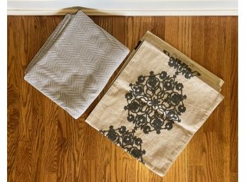 Embroidered Linen Table Runner And Herringbone Cotton Table Cloth