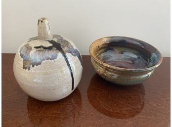 Handmade Glazed Pottery Bud Vase And Bowl