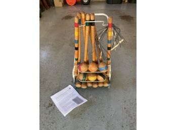 Vintage Nine-wicket Croquet Set With Cart And Rules Sheet