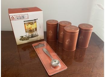 Teavana Tea Making Set With Glass Kettle, Measuring Spoon And Canisters