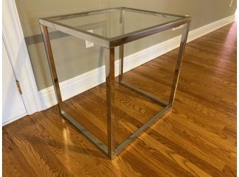 Mid Century Modern Inspired Glass Top Chrome Finish Side Table
