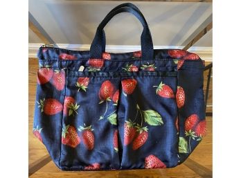 LeSportsac Navy Strawberry Print Nylon Soft Sided Tote Bag