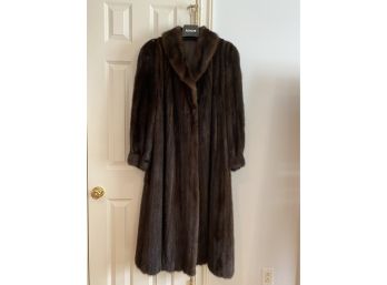 Women's 3/4 Length Shawl Collar Satin Lined Authentic Mink Fur Coat In Sable Brown