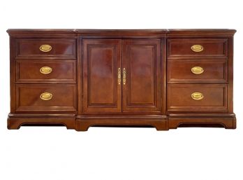 Bernhardt Solid Mahogany Buffet Cabinet With Decorative Brass Hardware And Beaded Trim Accents