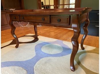 French Provincial Mahogany Writing Desk With Gallery Rail And Roped Trim Detail