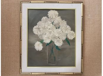 Floral Painting On Canvas Board With Gold Leaf Bamboo Motif Frame