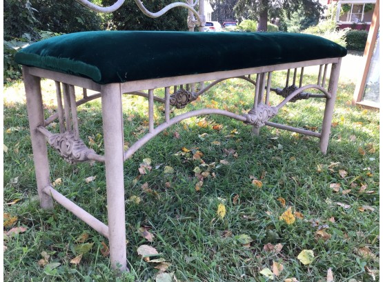 Iron Bench With Green Velour Upholstery