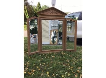 Light Oak Tri Fold Pediment Mirror
