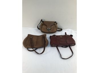 Lot Of 3 Vintage Handbags Burgundy, Tan & Stitched