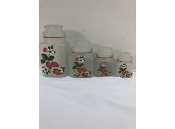 Set Of 4 Frosted Strawberry Cannister Set