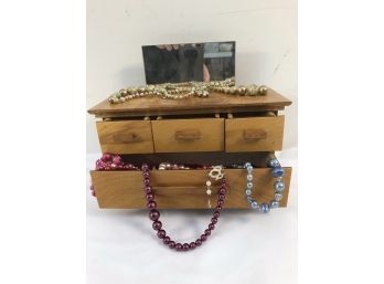 Vintage Jewelry Box 4 Drawer W/ Necklaces & Earrings