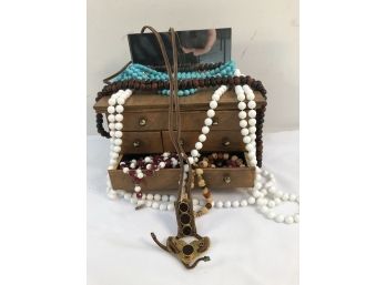 Vintage 6 Drawer Necklace Jewelry Box W/Necklaces