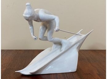 Royal Dux White Porcelain Figurine Of A Skier