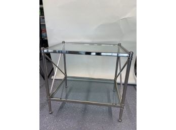 Ethan Allen Glass And Chrome Side Tables