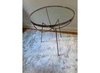 Round Metal Rimmed Glass Side Table