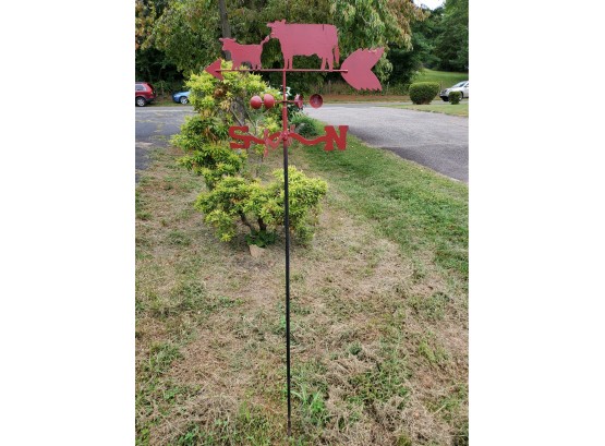 Cute Red Painted Metal Stake Style Cow Weathervane