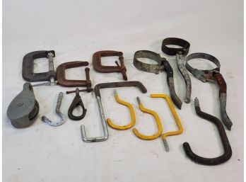 Vintage Assorted Pulley, Clamps, Hooks & Carabiner Clips