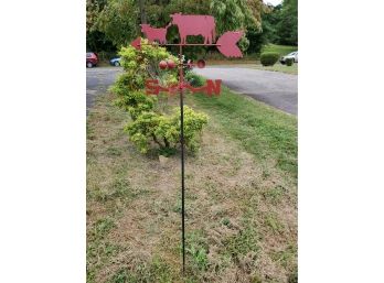Cute Red Painted Metal Stake Style Cow Weathervane