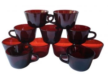 Cranberry Glass Handled Cups (Set Of 11)