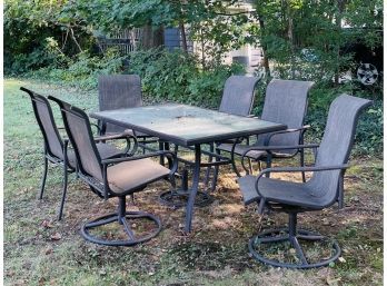Outdoor Dining Table W/ Umbrella Hole & Stand