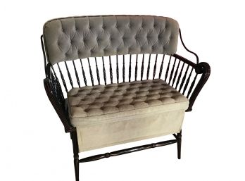 Early Restored Grey Cushioned Black Carriage Bench BEAUTIFUL !