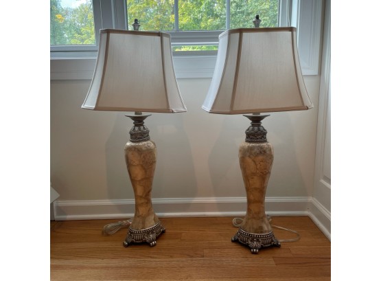 Pair Of Seashell Decorated Lamps - 2 Pieces