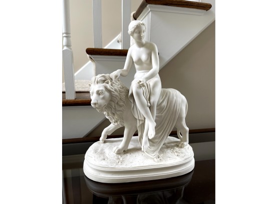19th Century Parian Sculpture Of Andrade On A Lion