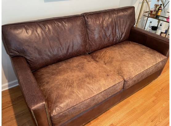 Large Brown Real Leather Love Seat