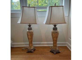 Pair Of Seashell Decorated Lamps - 2 Pieces