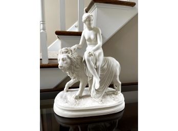 19th Century Parian Sculpture Of Andrade On A Lion