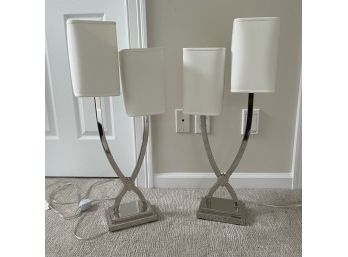 Pair Of Silver Toned Modern Style Lamps - 2 Pieces