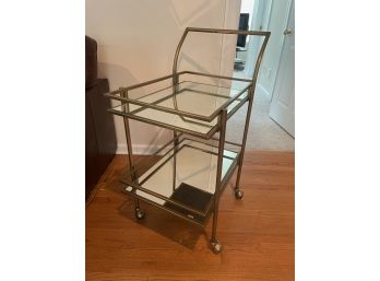 Metal Gold Toned Bar Cart With Mirrored Shelves